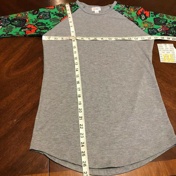 LuLaRoe Womens Top Size XXS Randy Baseball Tee Gray Green Orange Purple Paisley - Picture 4 of 6